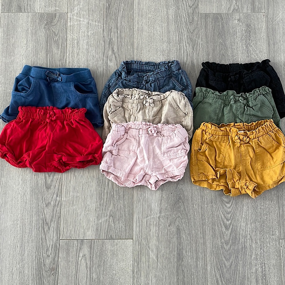 8 shorts different color. 7 from old navy and 1 from granimals